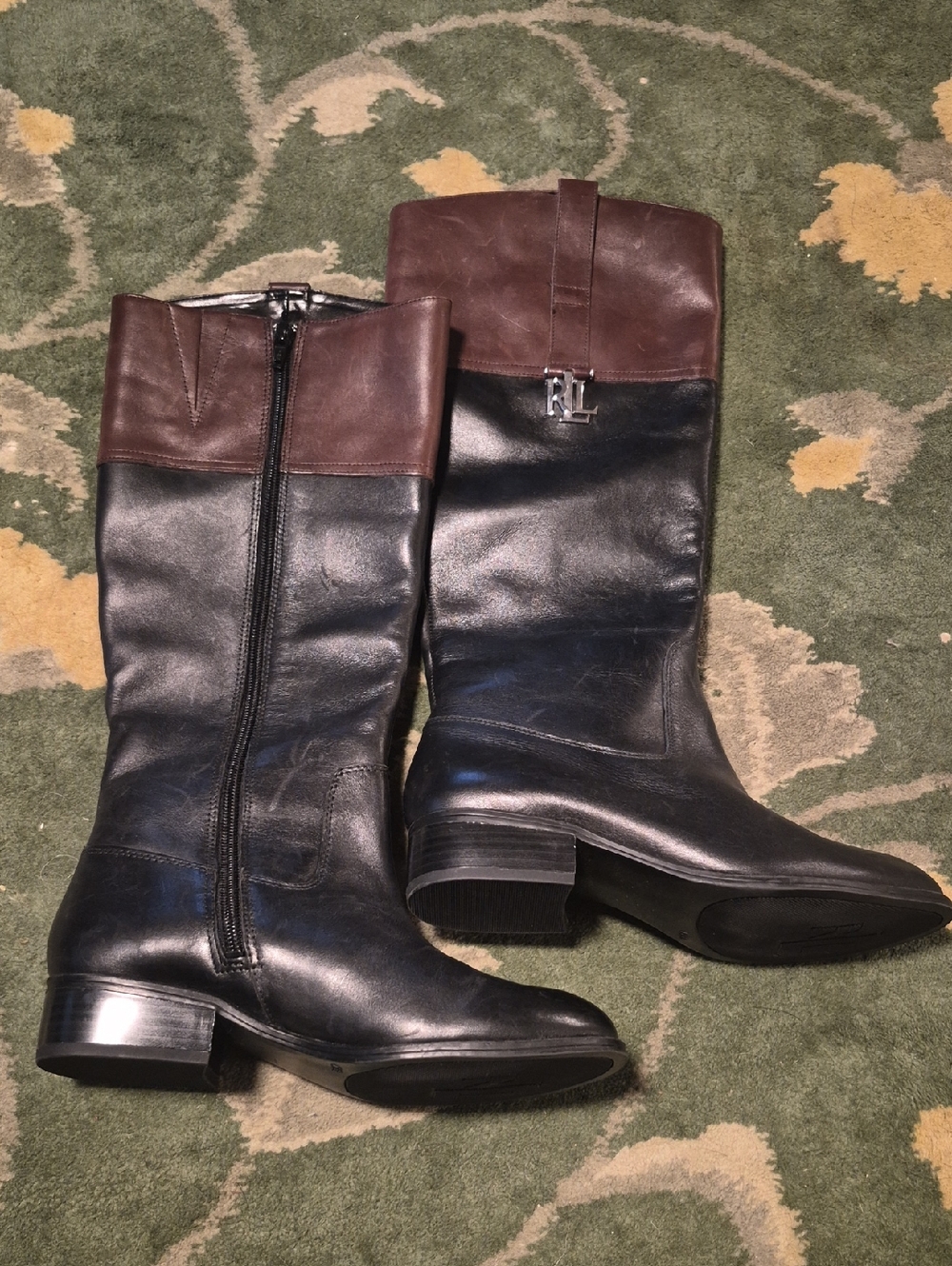 Ralph Lauren Two-Tone Leather Riding Boots - Black & Brown